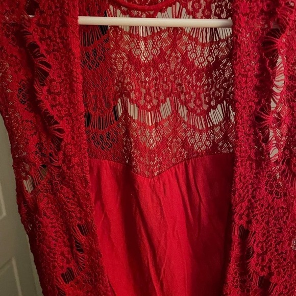 Free People Red Daydream Lace Open Back Dress - Picture 9 of 11